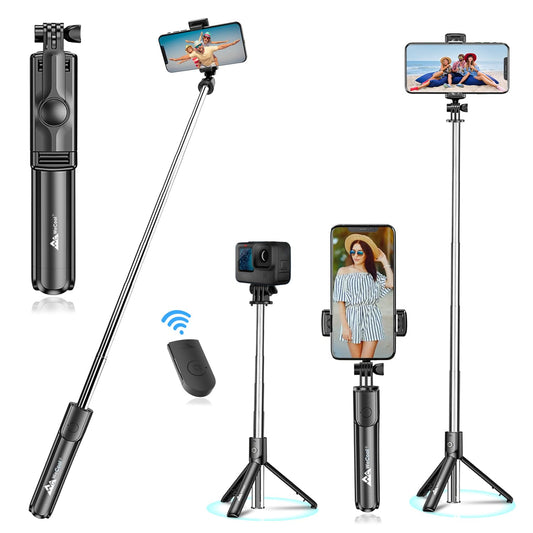 WeCool S1 Selfie Stick with Tripod Stand, 3-in-1 Multifunctional Selfie Stick with Detachable Wireless Remote for Vlogging & Photoshoot, Portable-Lightweight Selfie Stick for iPhone & Android Mobiles