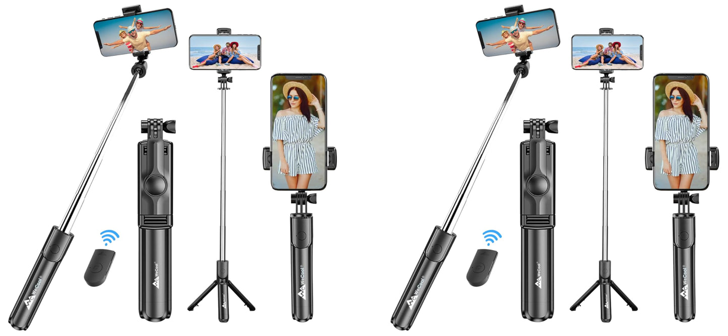 WeCool S1 Selfie Stick with Tripod Stand, 3-in-1 Multifunctional Selfie Stick with Detachable Wireless Remote for Vlogging & Photoshoot, Portable-Lightweight Selfie Stick for iPhone & Android Mobiles